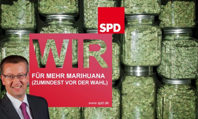 Fotomontage: SPD-Politiker, Marihuana in Einmachgläsern, SPD-Logo